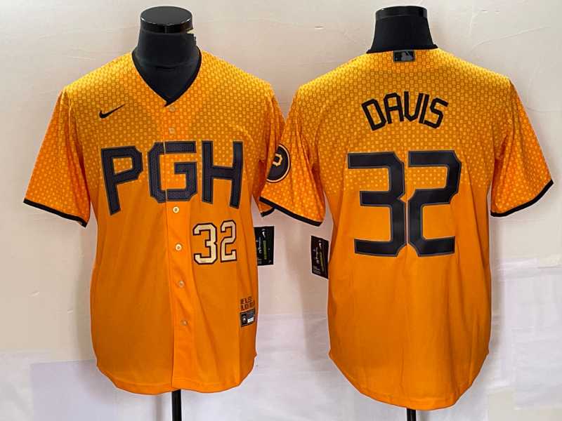 Mens Pittsburgh Pirates #32 Henry Davis Number Yellow 2023 City Connect Stitched Jersey